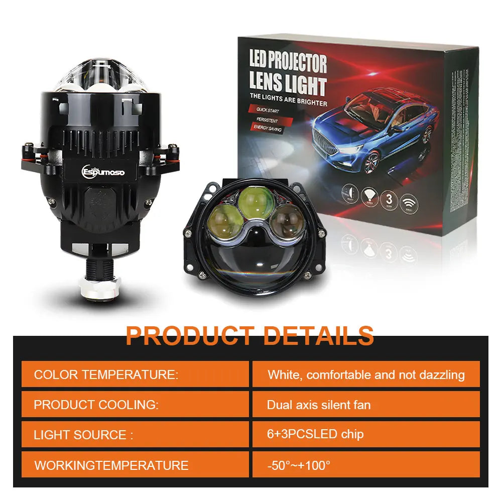 3 Inch 6000K Bi-LED Projector Lenses Dual Hyperboloid Lens For Hella 3R H4 H7 9005/9006 Car Headlight Upgrade Retrofit Kit Turbo