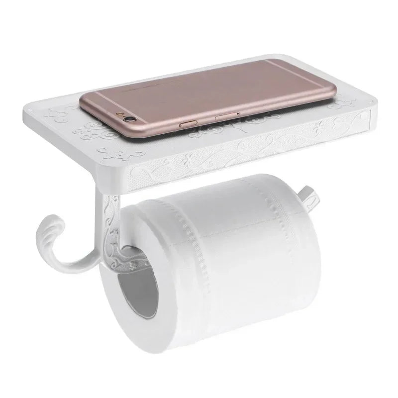 1Pc Antique Carved Wall-Mounted Zinc Alloy Bathroom Mobile Phone Holder with Shelf  Towel Rack Toilet Tissue Paper Holder