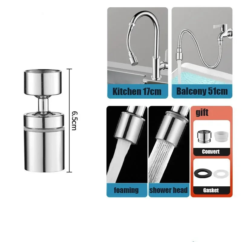 1080° Rotation Stainless Steel Kitchen Faucet Sprinkler Extender Bubbler Water-saving Device Lengthening Splash Sprinkler Spray