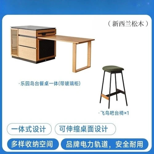 Solid wood island table retractable small apartment open integrated bar cabinet rock locker