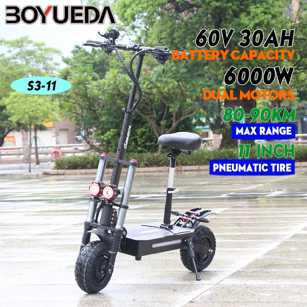 Updated S3-11 100-120KM Range Foldable Electric Scooters Adult 6000w 40AH dualtron elektroroller 11 inch Offroad Tire e scooter