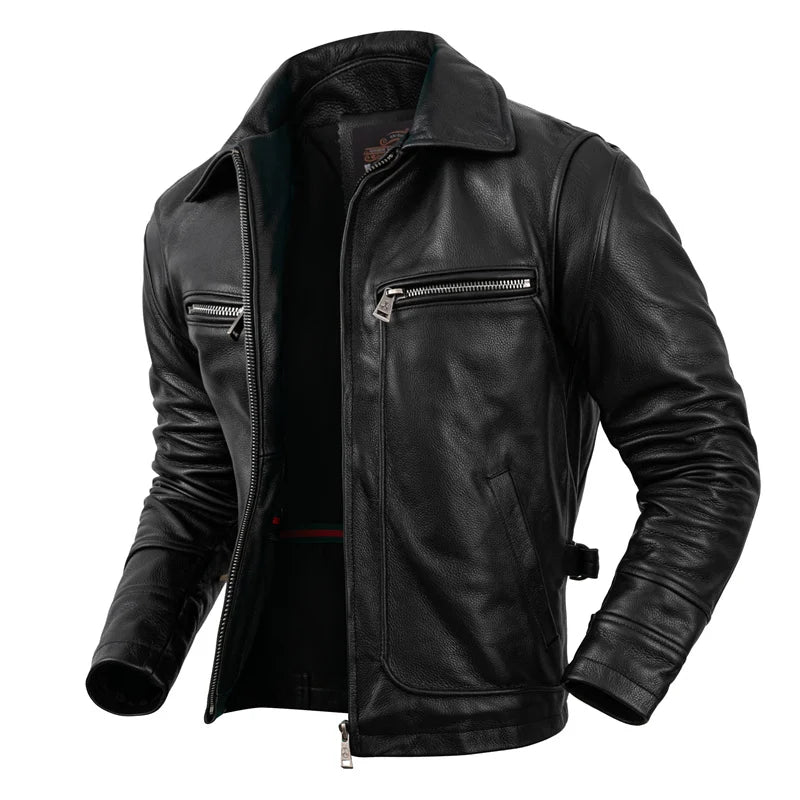 Motorcycle Leather Jacket Men's Windproof And Rainproof Off-road Motorcycle Riding Jacket Leather And Cowhide Slim Fit Jacket
