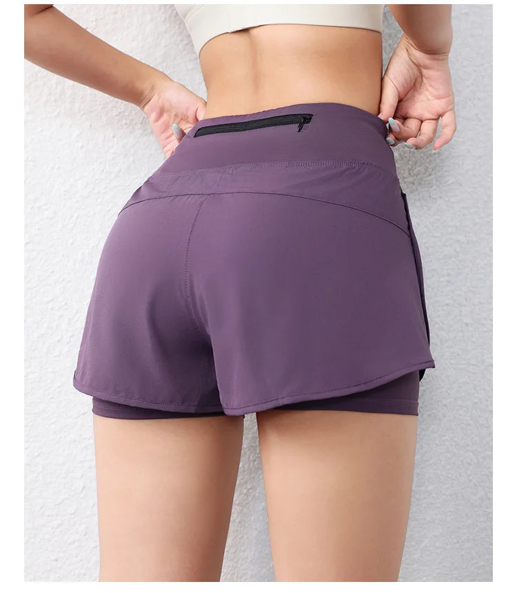 Quick-Drying Women's Running Shorts Sports Layer Elastic Waist Active Sports Shorts with Pockets yoga Shorts