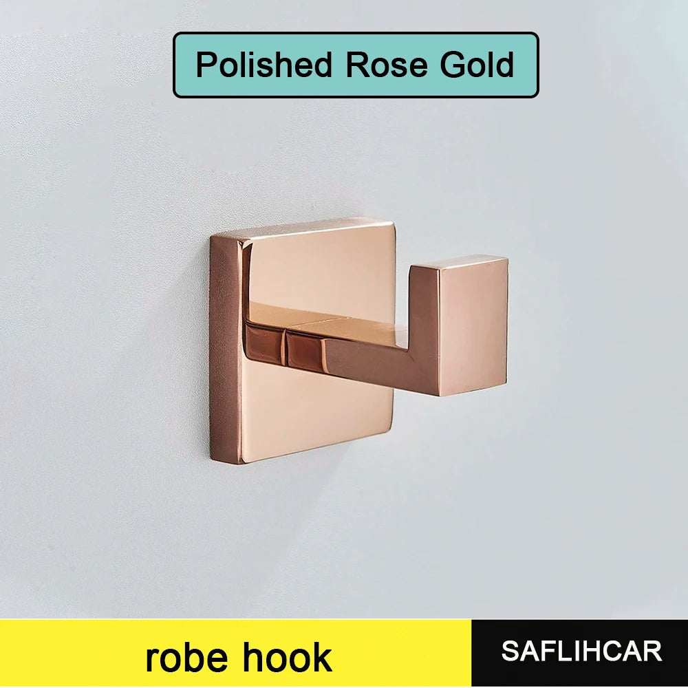 Rose Gold Bathroom Accessories Set Hardware Paper Holder Towel Bar Rack Rail Rod Robe Hook Hanger Wall Mount Brushed Rose Gold