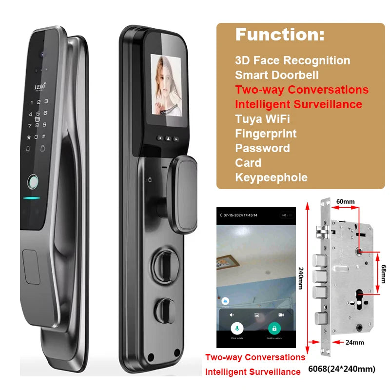 HX5 Smart Door Lock 3D Face Recognition Smart Home Door Lock WiFi Digital Electronic Lock Wifi Camera Rfid Card Works With tuya