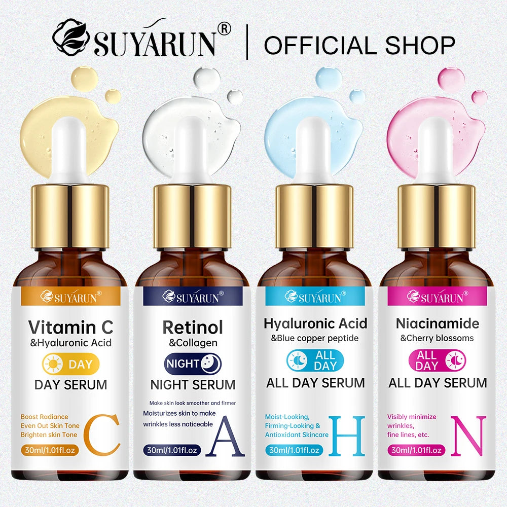 SUYARUN 4-in-1 Face Serum with Retinol, Vitamin C, Hyaluronic Acid & Niacinamide | Anti-Aging, Brightening, Hydrating