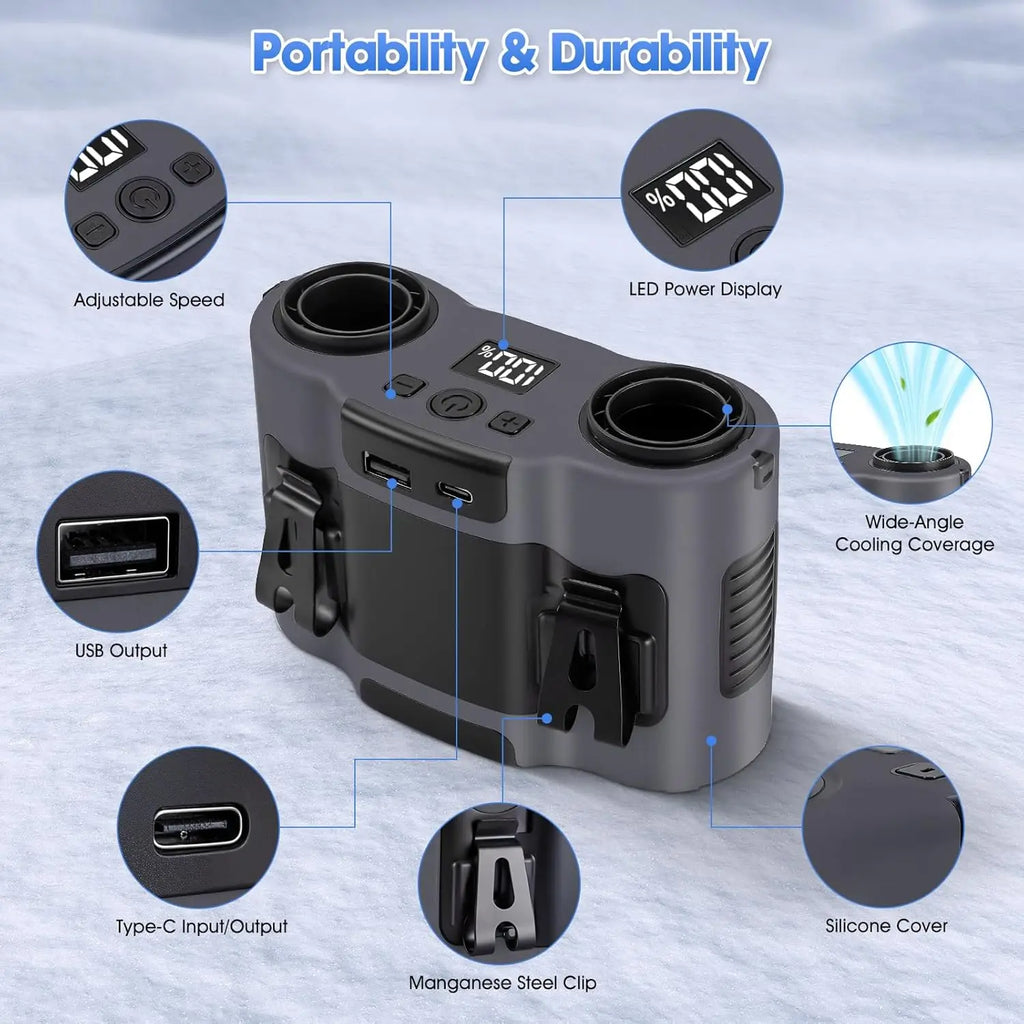 2026 New Upgrade 42H Portable Waist Fan, 28000mAh Rechargeable Wearable Belt Fans, 16000 RPM Cooling Neck Body Powerful Shirt