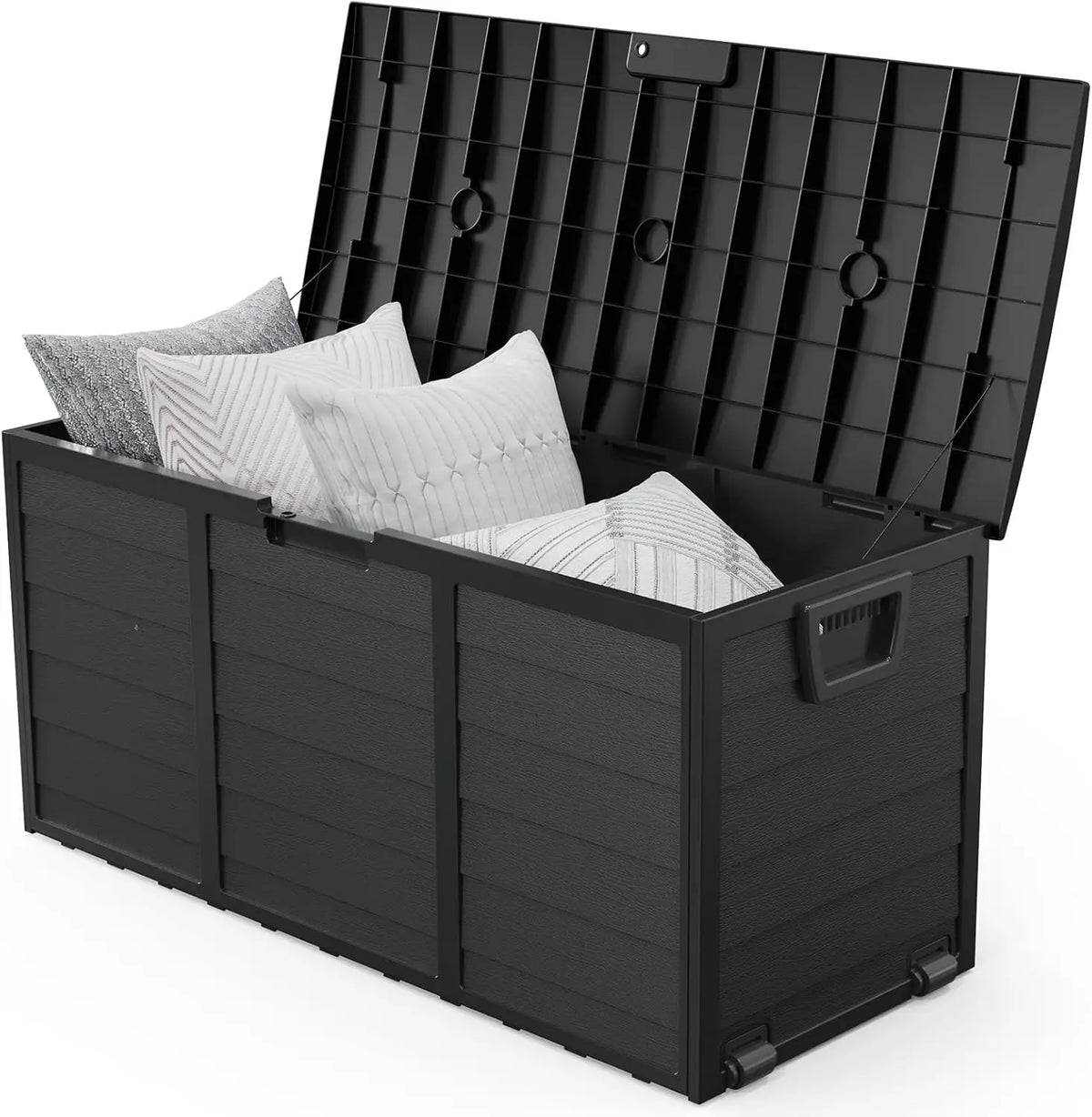 VINGLI 75 Gallon Outdoor Storage Box Lockable Plastic Deck Box Waterproof with Wheels for Garden Pool Patio Black