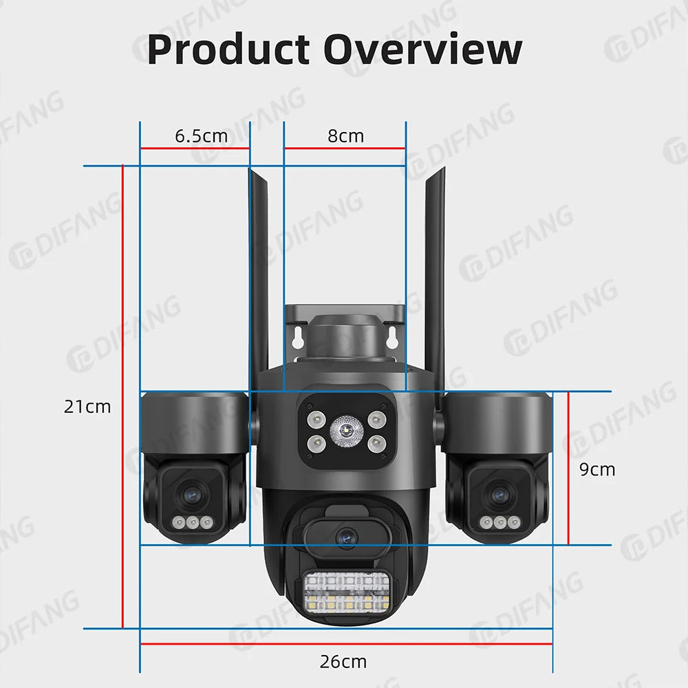Icsee 3 Lens 3 Screen WIFI Security Camera Outdoor PTZ PIR Human Detection Auto Tracking Night Vision Surveillance CCTV
