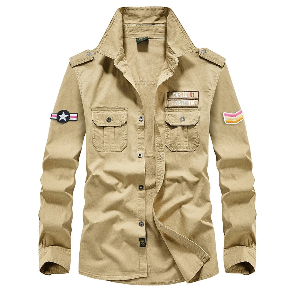 2025 New Men's Spring Cotton Casual Shirt Military Tooling Oversize Loose Long Sleeve Cargo s Male High Quality Solid Clothing