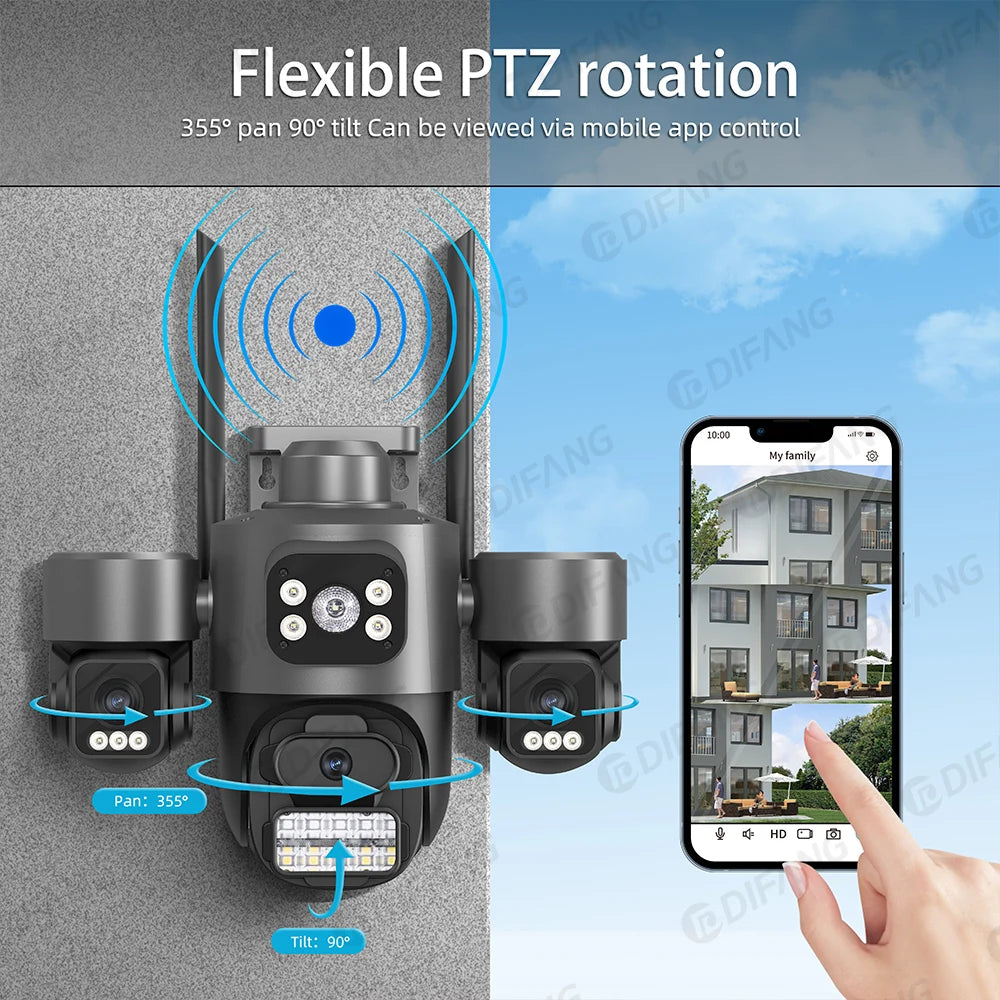 Icsee 3 Lens 3 Screen WIFI Security Camera Outdoor PTZ PIR Human Detection Auto Tracking Night Vision Surveillance CCTV