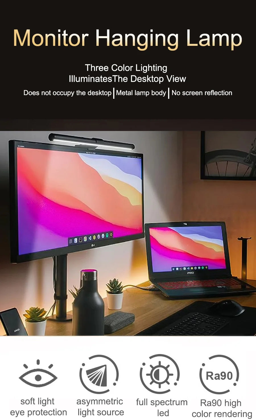 30CM LED Monitor Light Bar, Anti‑Glare Screen Hanging Fill Lamp, Eye‑Caring Smart Desk Lamp for Office Reading, Gaming Screen Lighting