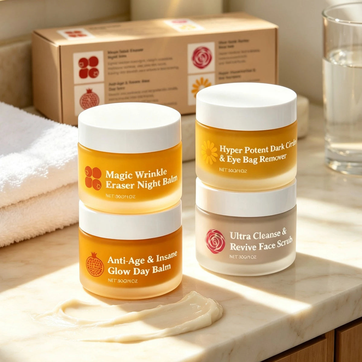 4pcs Day Night Face Care Set Moisturizing Hydrating Brightening Skin Repair Skin Barrier Eye Face Daily Treatment Skincare Combo