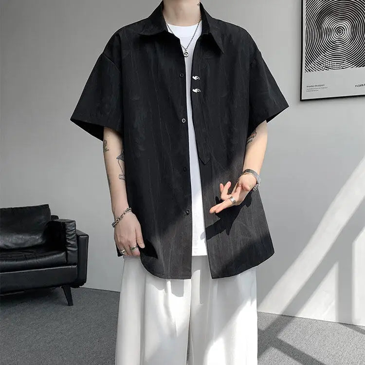 LEGIBLE Spring Summer Solid Shirts Men Casual Oversized Three Quarter Shirts Male Loose Fit Shirt for Man