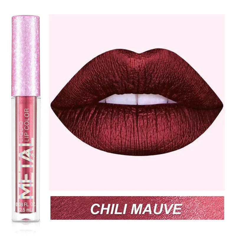 Glitter Metallic Lip Gloss Waterproof Matte Shiny Liquid Lipstick Shimmer Lip Tint Lasting Non-stick Cup Lips Makeup Cosmetics