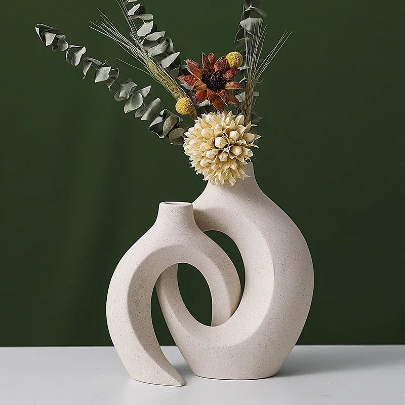 Hollow Nordic Modern Ceramic Vase Set of 2 for Modern Home Decor,Modern Boho Hollow Flower Vases for Living Room Bookshelf ваза