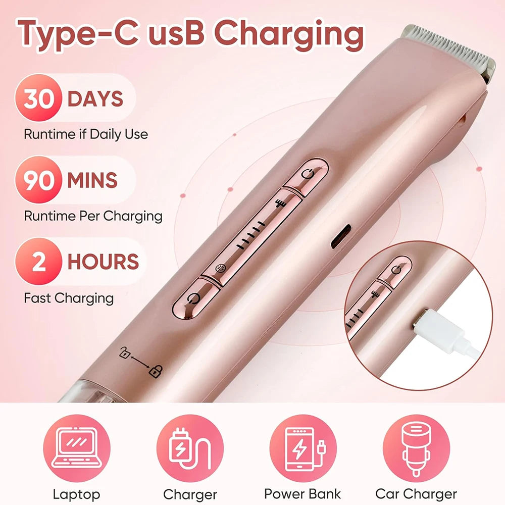 Electric Hair Trimmer 2-in-1 USB Rechargeable Waterproof for Women & Men Bikini Nose Eyebrows Trimming with Dual Heads