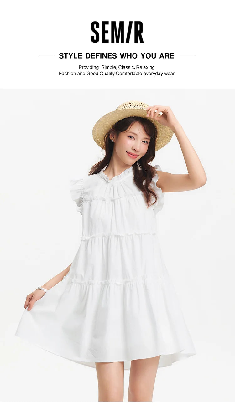 Semir Women Dress Cap Sleeve Ruffle Cake Dress Cute Girlish Sweet Gentle Mini 2026 Summer Casual Top
