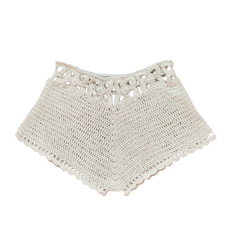 Handmade Crochet Knitted Women Beach Board Bikini Cover-ups Bohemian Crochet Swim Trunks Sexy Hollow Out Micro Shorts Bottoms