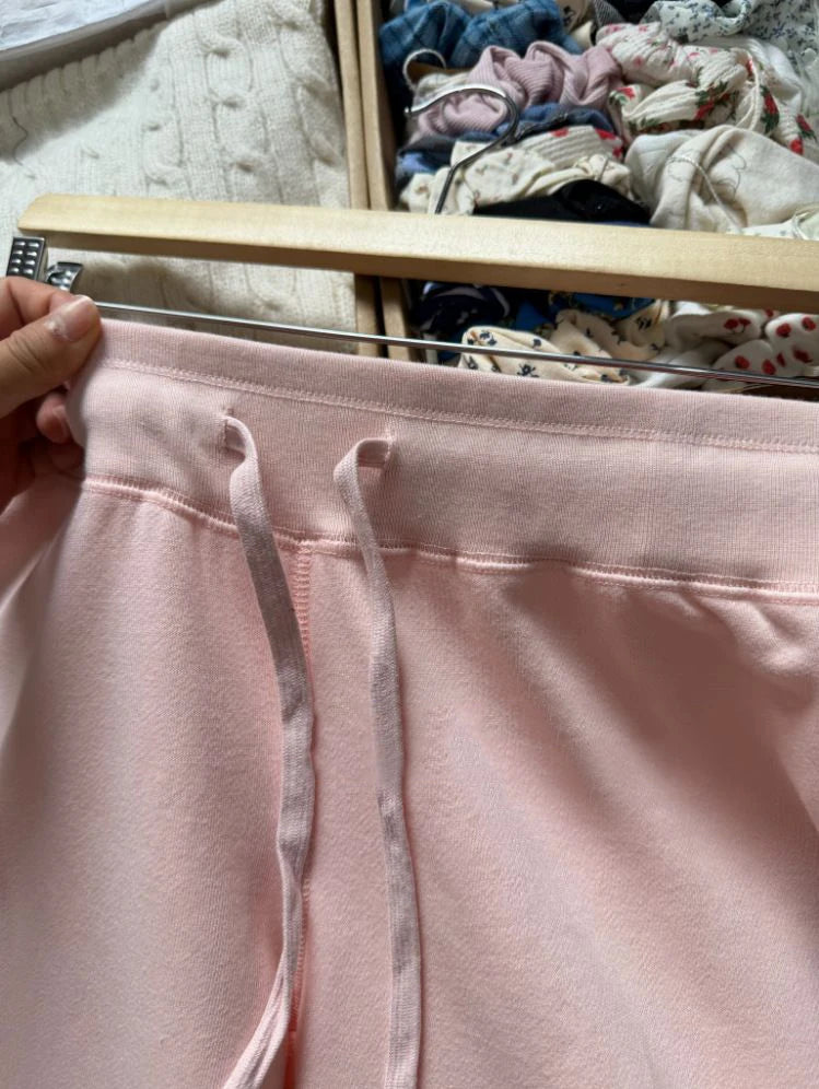 New Light Pink Drawstring Sweatpant Woman Spring Raw Hem Low Waist Straight Long Pants Casual All-match Cotton Sport Trousers