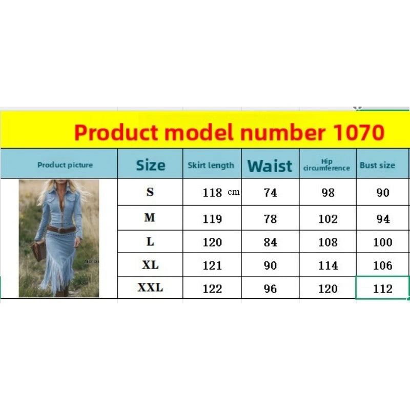 Denim Suede Fringed Slim Fitting Western Long Sleeved Dress
