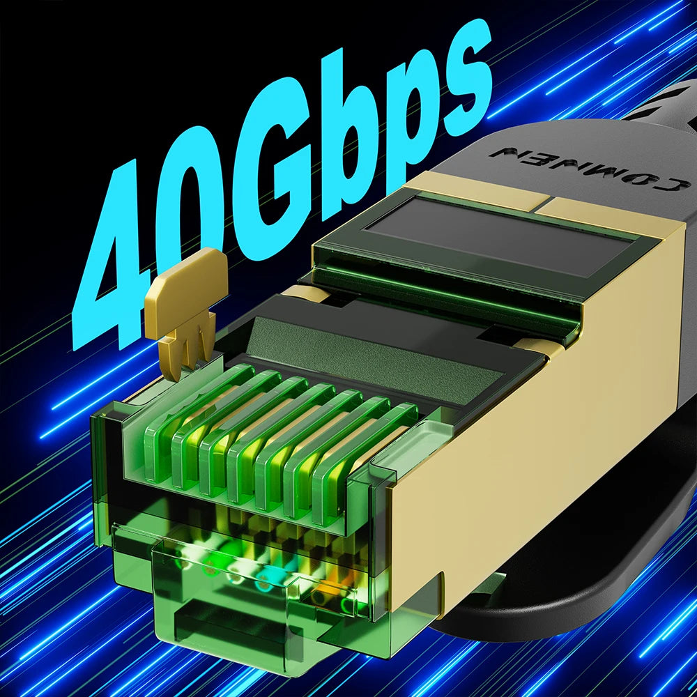 COMNEN New Cat8 Flat 40Gbps Ethernet Cable 2000MHz High Speed Internet Double Shield Networking for PS5 PC Router Players Gamer
