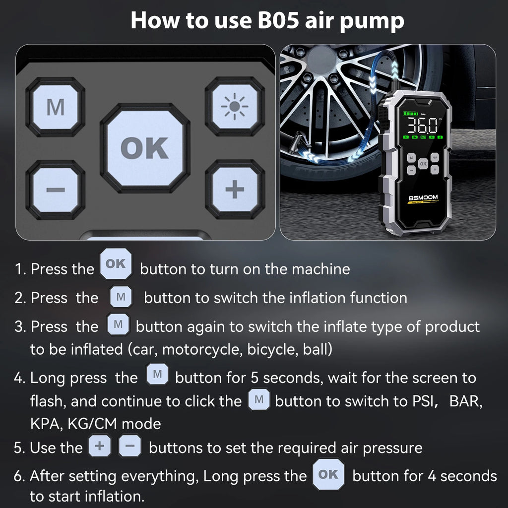 Car Jump Starter With Air Compressor LCD Screen 21800mAh Portable Booster Charger ,6000A Powerful Car Battery Starting Device,Car Battery ChargerFor12V(ALL Gas/10L Diesel) Start The Car Quickly, USB Input/output, LED Emergenc