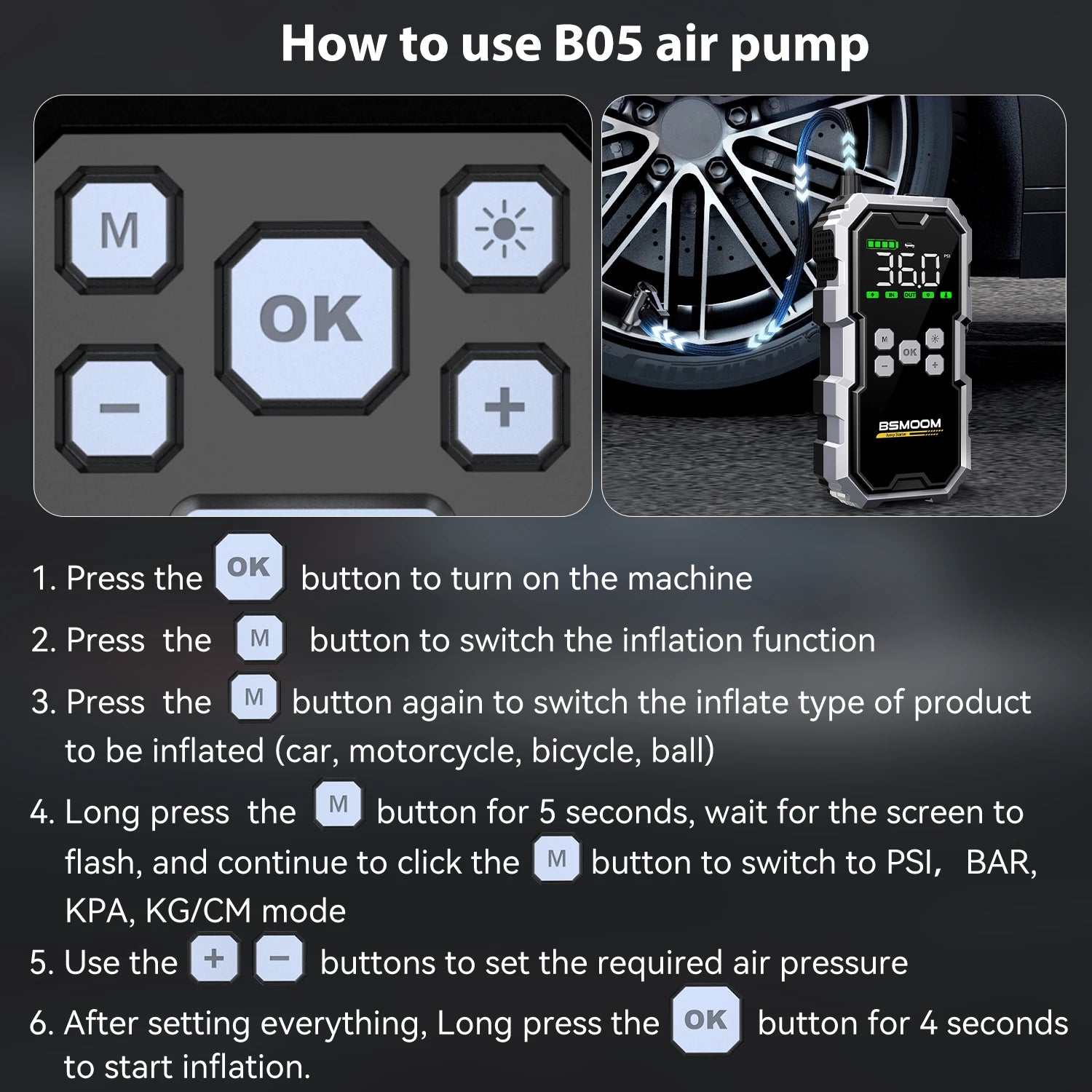Car Jump Starter With Air Compressor LCD Screen 21800mAh Portable Booster Charger ,6000A Powerful Car Battery Starting Device,Car Battery ChargerFor12V(ALL Gas/10L Diesel) Start The Car Quickly, USB Input/output, LED Emergenc