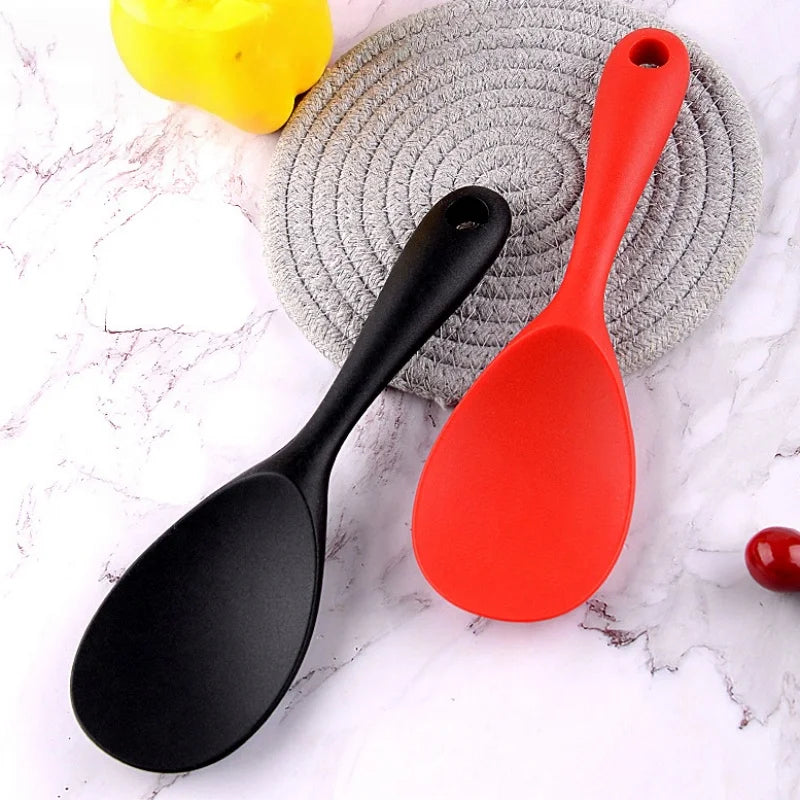 1Pcs Silicone Spoon Non-stick Cooking Spoon Anti-scalding Pot Rice High-temperature-resistant Spoon Durable Kitchen Gadgets