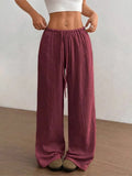 Women's Elegant Versatile Elastic Waist Comfortable Casual Pant Slightly Elastic Simple Solid Color High Waist Wide-leg Pants