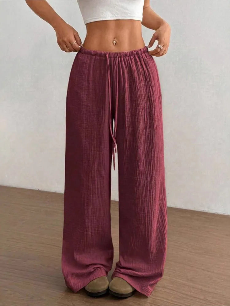 Women's Elegant Versatile Elastic Waist Comfortable Casual Pant Slightly Elastic Simple Solid Color High Waist Wide-leg Pants