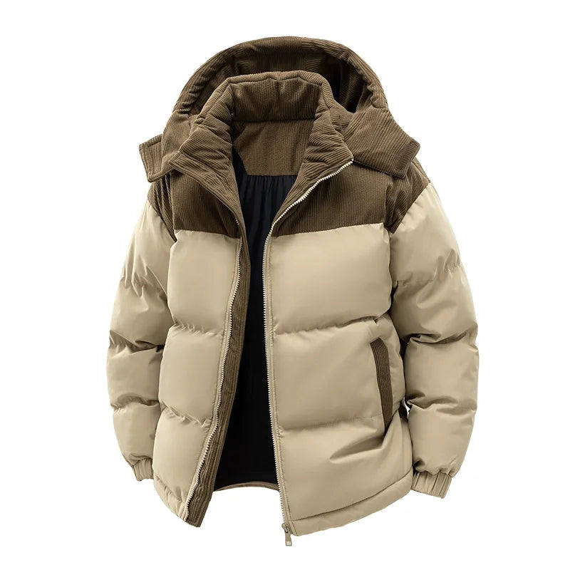 2025 Men Winter Thick Warm Parka Coat Male Color Blocking Detachable Hooded Collar Cotton Jacket Men's Cotton Coat