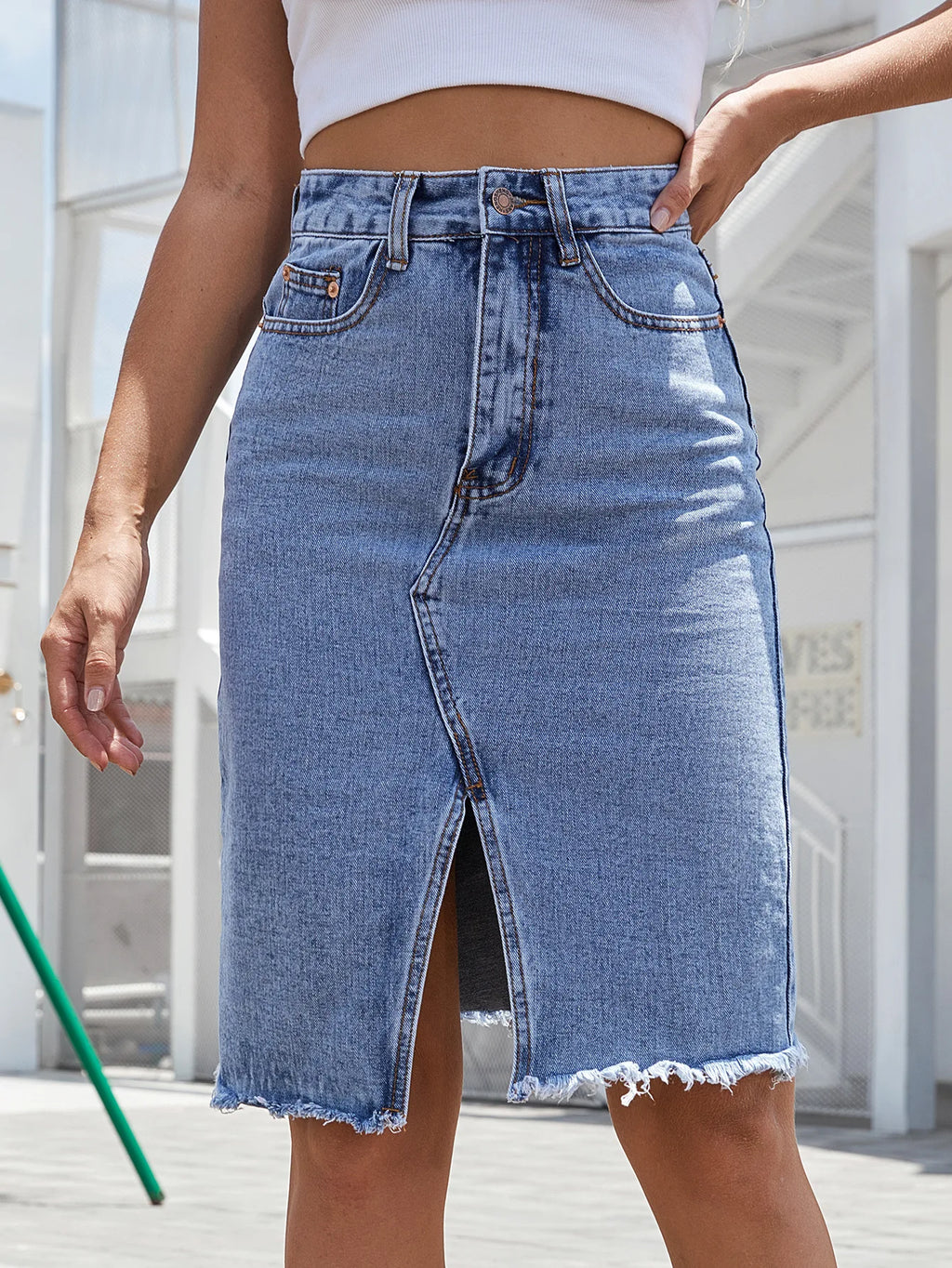 Fashion Midi Cotton Denim Skirt Women 2024 Casual Slim High Waist Asymmetrical Blue Jean Skirts Y2k Faldas Elegant
