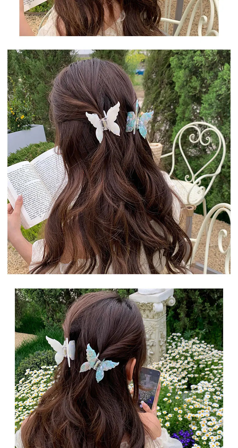 New Gradient Colorful Butterfly Hair Claw for Women French Retro Acetic Acid Hair Clip Fashion Headwear Hairpin Hair Accessories