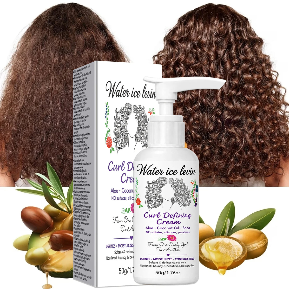 50g Curl Defining Cream Sulfate Silicone Paraben Free Define Curls Control Frizz Nourish Bouncy Curly Hair Styling Cream