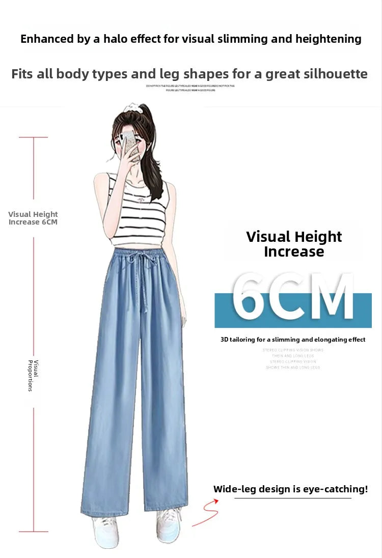 Women's Summer Slim Straight Leg Jeans Wide Leg Ice Silk Casual High Waist Trousers Cotton Polyester Blend No Ironing Needed