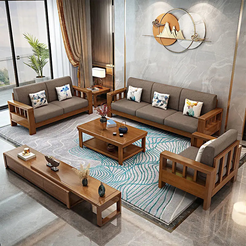 Solid wood sofa combination, modern simple Chinese furniture, small apartment in the living room of the concubine