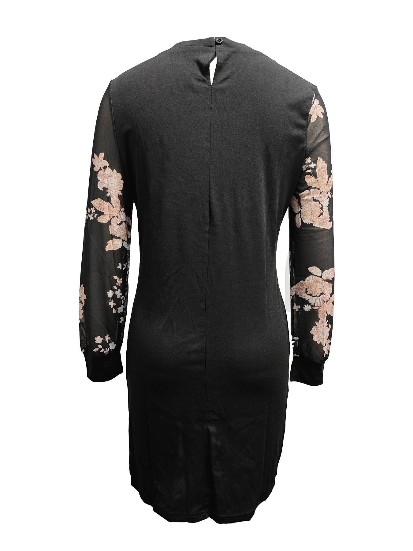 Sexy V Neck Mesh Lace Sleeve Dresses 2024 Spring Autumn Casual Loose Black Elegant Office Ladies Mini Dress
