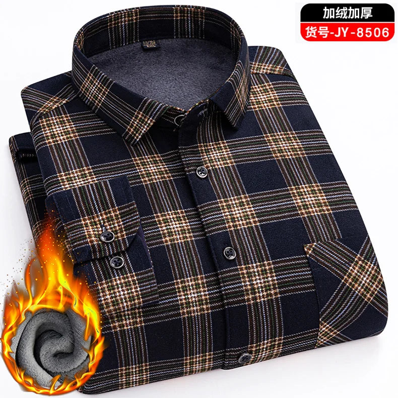 New men's double-sided fleece warm long-sleeved shirt, thickened for winter, cold-resistant, street trend business casual