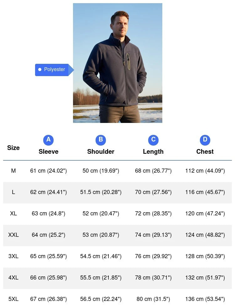 Men Fleece Lined Jacket Winter Thick Warm Stand Collar Zip Up Windproof Outdoor Casual Outerwear