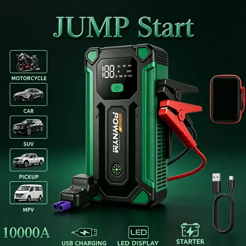 Car Jump Starter, 12V Auto Battery Booster, Up to 5.0L Gas/4.0L Diesel Engines, Portable Power Bank with Dual USB Ports, LED Eme