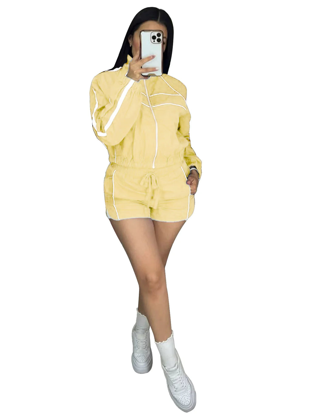 Women's Set Long Sleeve Jacket + Shorts Suit 2026 Summer Streetwear Active Slim Sporty Two 2 Piece Set Outfit Tracksuit