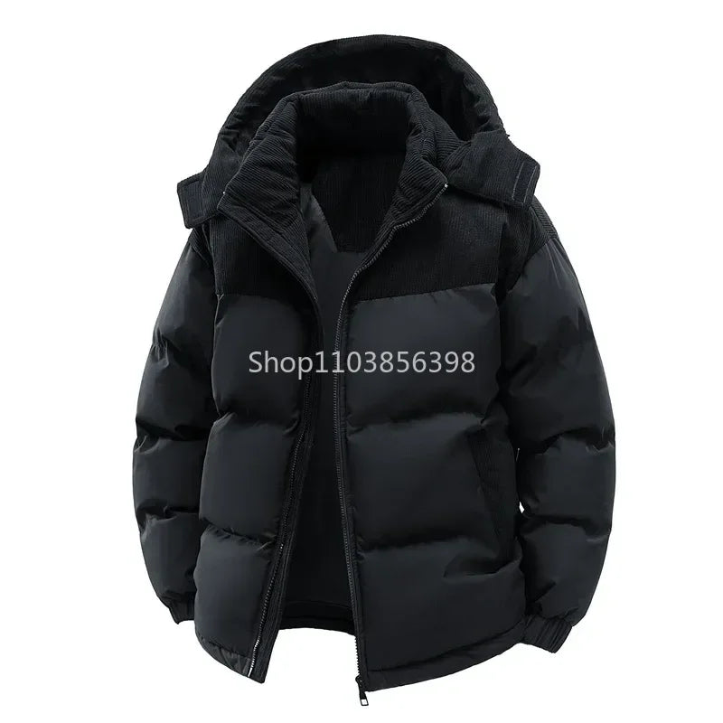 Men's Winter Jacket Hooded Casual Warm Cotton Jacket Thickened Fleece Lined Zipper Front Parka Winter Cold-Proof Coat Male 2026