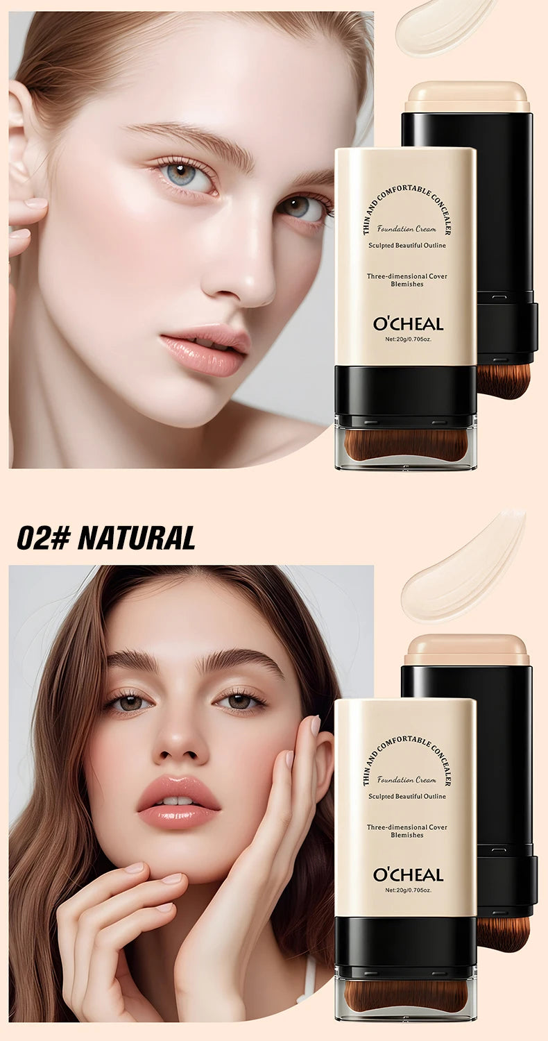 Double-Headed Foundation Make-Up Stick, Waterproof, Set Makeup, conceal, Moisturize, Control Oil, Brighten, No Makeup Transfer