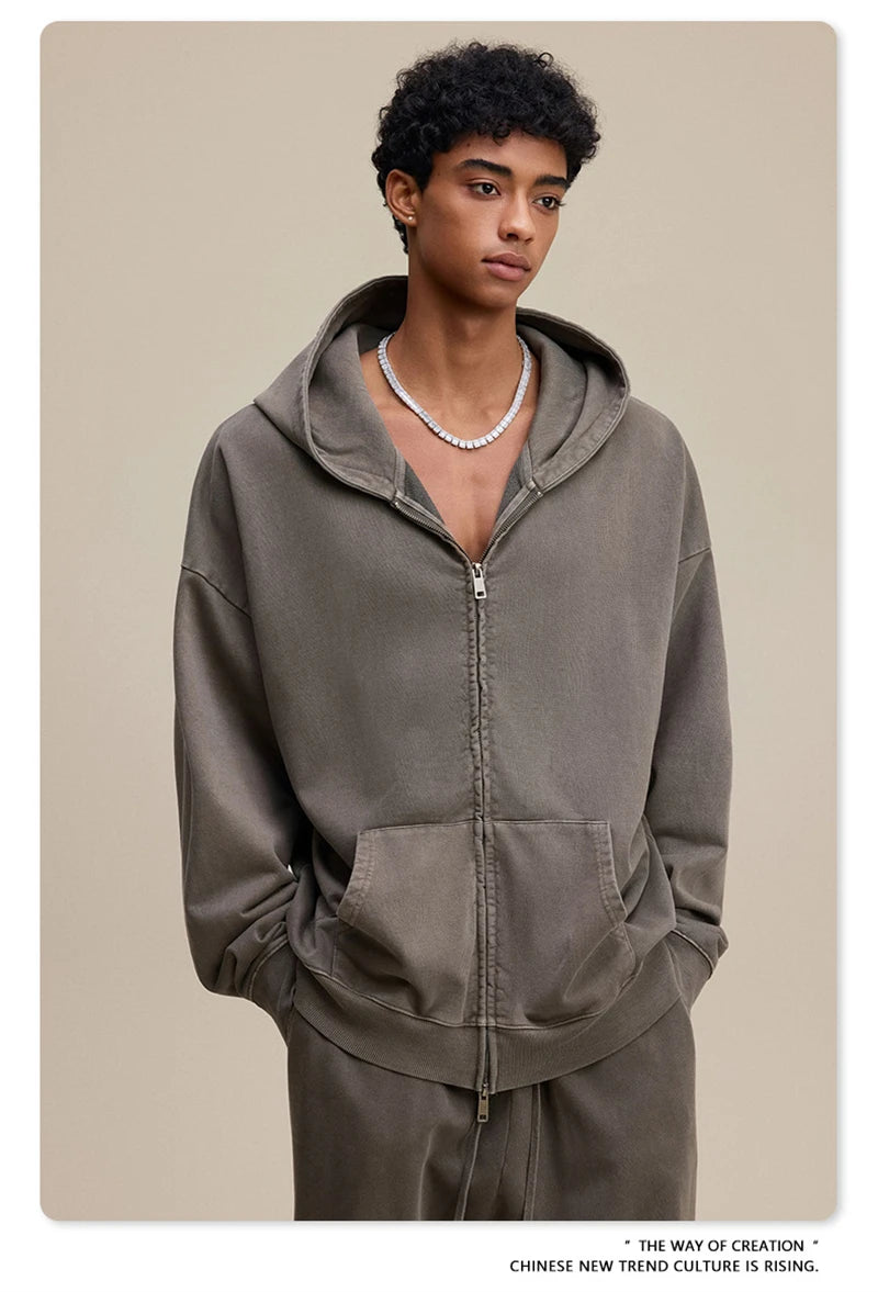 ZODF 2025 Autumn Men Heavy Weight 480gsm Hoodies Unisex Retro Washed Terry Cotton Distressed Hooded Coats HY1110