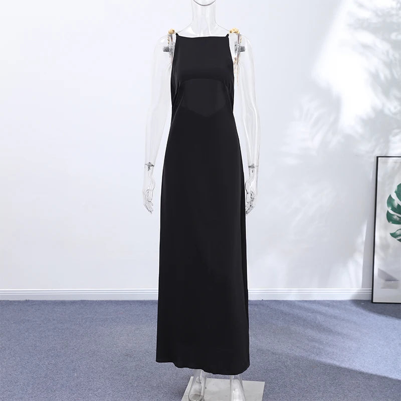 Sexy Bead Strap Maxi Dresses Women's Slim Sleeveless Backless Waist-cinching Hip-wrap Dress 2026 New Ladies Summer Evening Grown