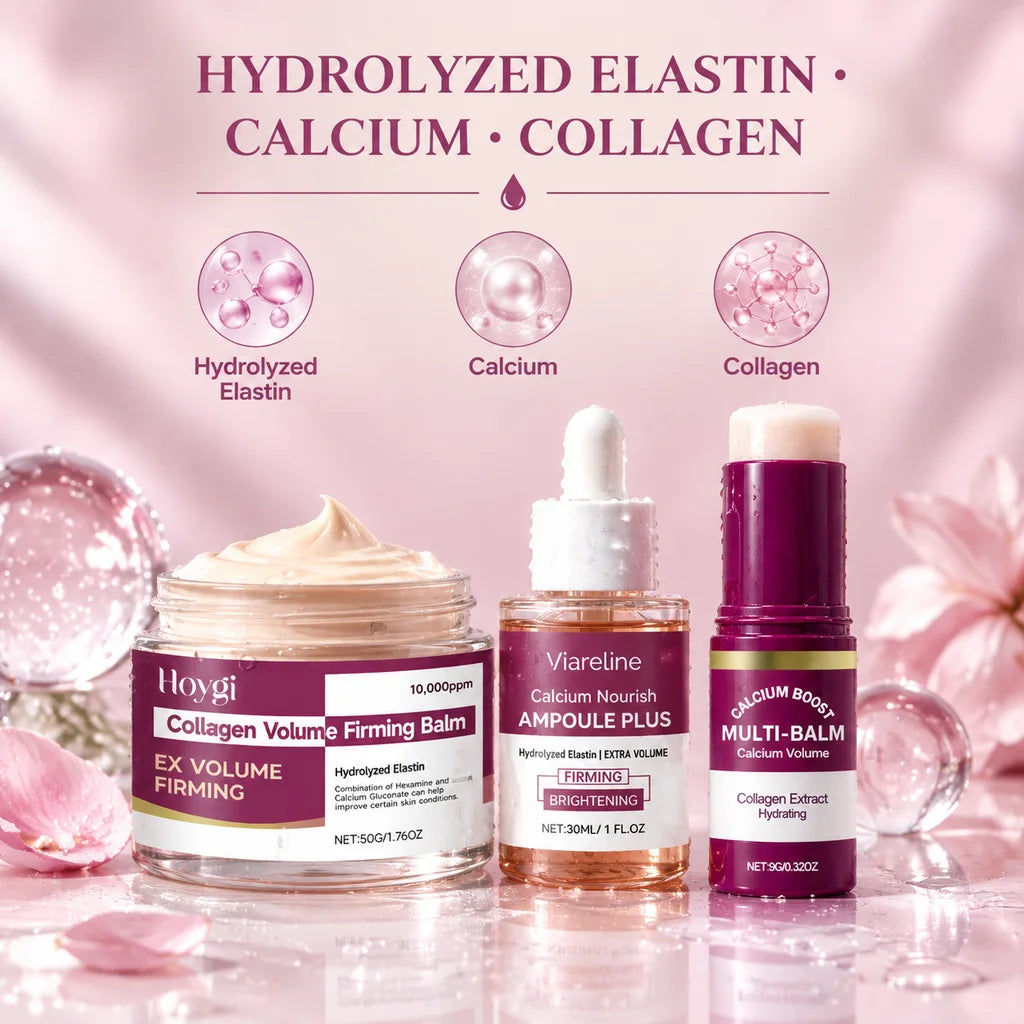 Korean Calcium Volume Multi Balm+Calcium Collagen Moisturizer+Pore Firming Essence Gentle & Moisture Routine for Daily Skincare