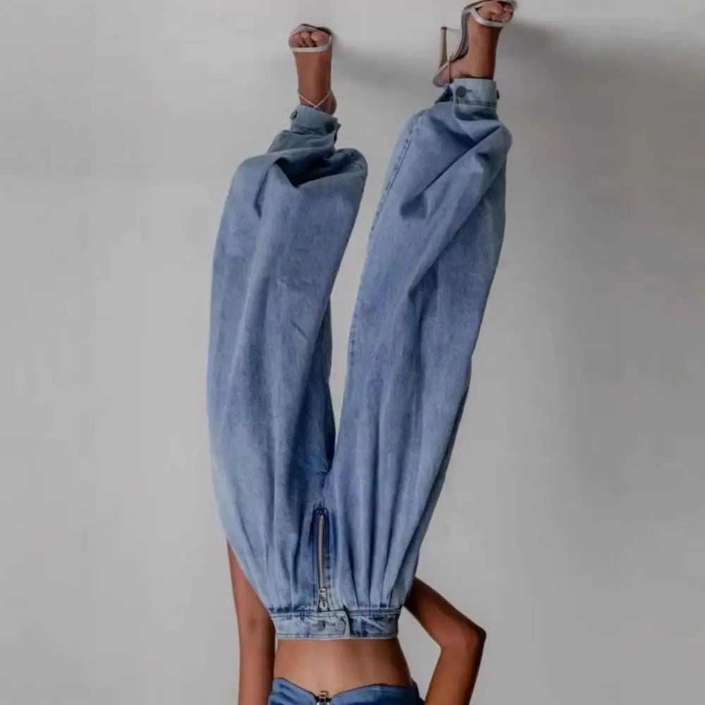 2025 Women High Waist Zipper Loose Jeans Retro Balloon Trousers Casual Pants High Waist Wide Leg Denim Pants Fashion Harem Pants