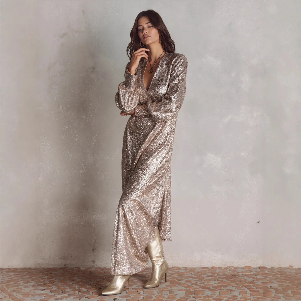 European and American style long-sleeved, slit, sequined, IN style casual, loose-fitting party dress for autumn and winter