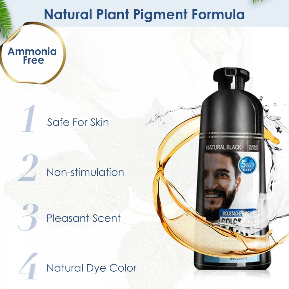 Natural Black Beard Dye Shampoo Permanent Long Lasting Beard Coloring For Men Removal White Grey Hair Color Cover Beard Care